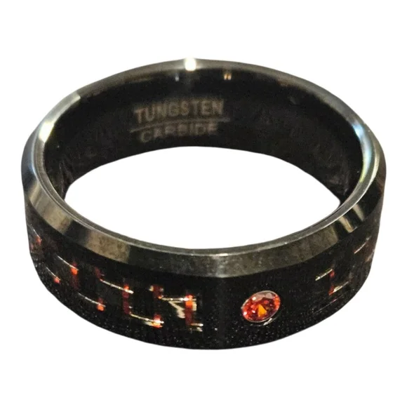 Black & Red Tungsten Carbide Ring, One Size 11 - Picture 7 of 7